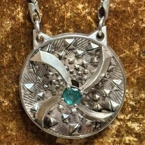 Pyradyne Nuclear Receptor Necklace by Fred Bell Sterling Silver w/ Emerald Vint.